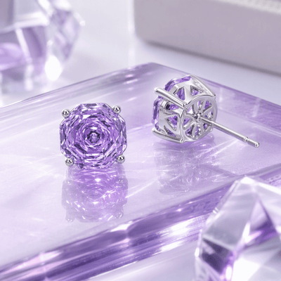 Amethyst Rose Cut Crystal Stud Earrings