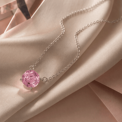 Blush Pink Rose Cut Crystal Pendant Necklace
