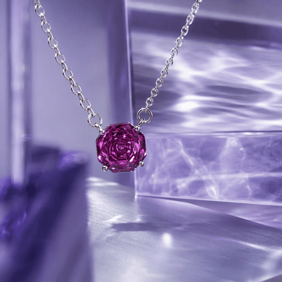 Orchid Purple Rose Cut Crystal Pendant Necklace