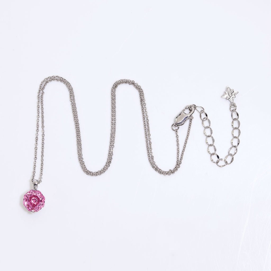 Pink Rose Cut Crystal Pendant Necklace | Luxury Necklace by Kohizen