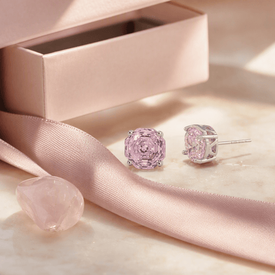 Rose Quartz Rose Cut Crystal Stud Earrings