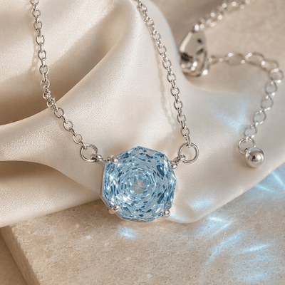 Sky Blue Rose Cut Crystal Pendant Necklace