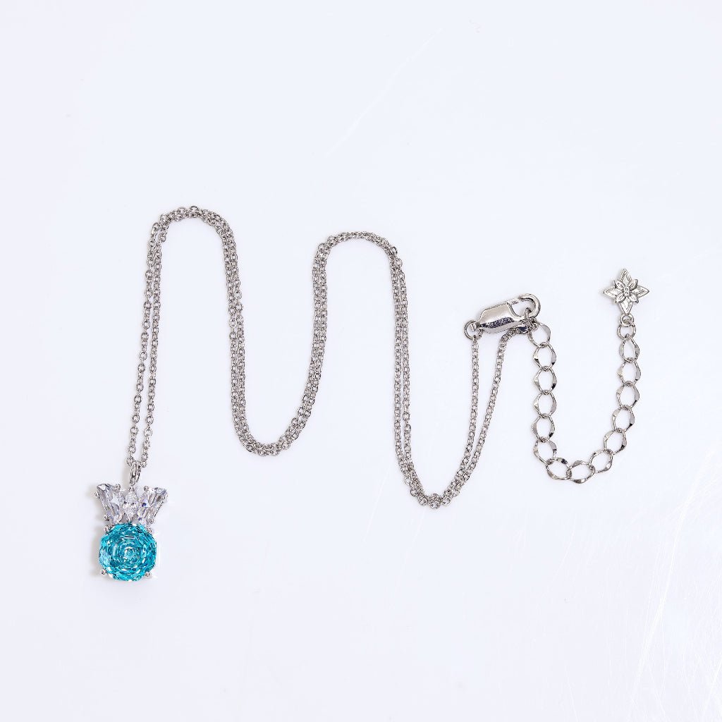 Turquoise Blue Rose Cut Crystal Pendant Necklace | Luxury Necklace by Kohizen
