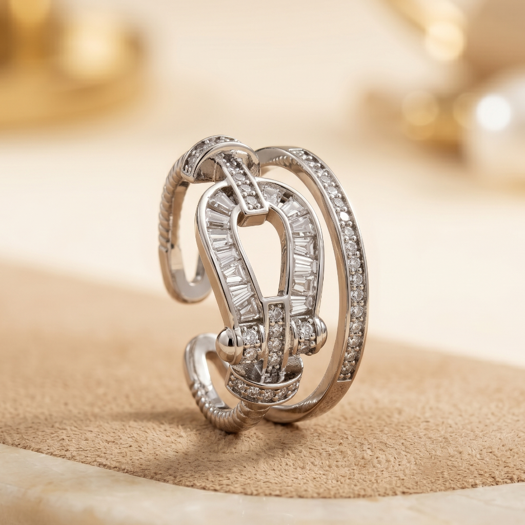 The Link That Changed Everything adjustable silver ring featuring baguette-cut zircon stones and contemporary link detailing in premium 316L stainless steel by Kohizen