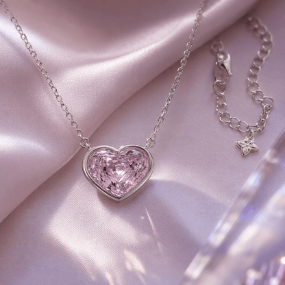 Blush Lilac Rose Cut Crystal Heart Pendant Necklace | Luxury Necklace by Kohizen