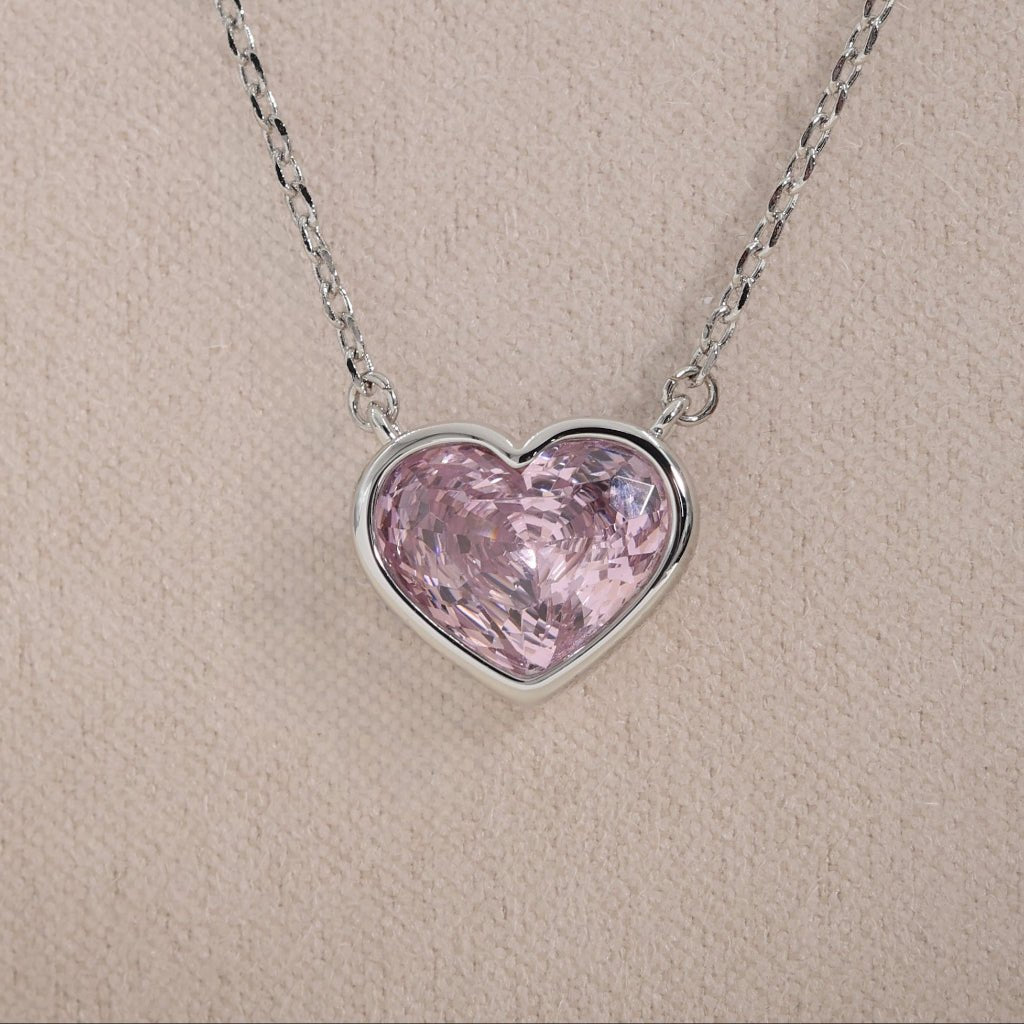 Blush Lilac Rose Cut Crystal Heart Pendant Necklace | Luxury Necklace by Kohizen