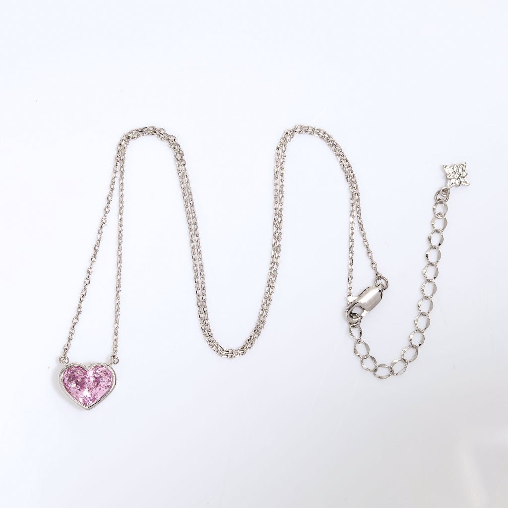 Blush Lilac Rose Cut Crystal Heart Pendant Necklace | Luxury Necklace by Kohizen