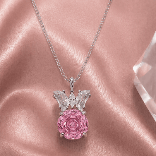 Blush Pink Rose Cut Crystal Butterfly Pendant Necklace | Luxury Necklace by Kohizen