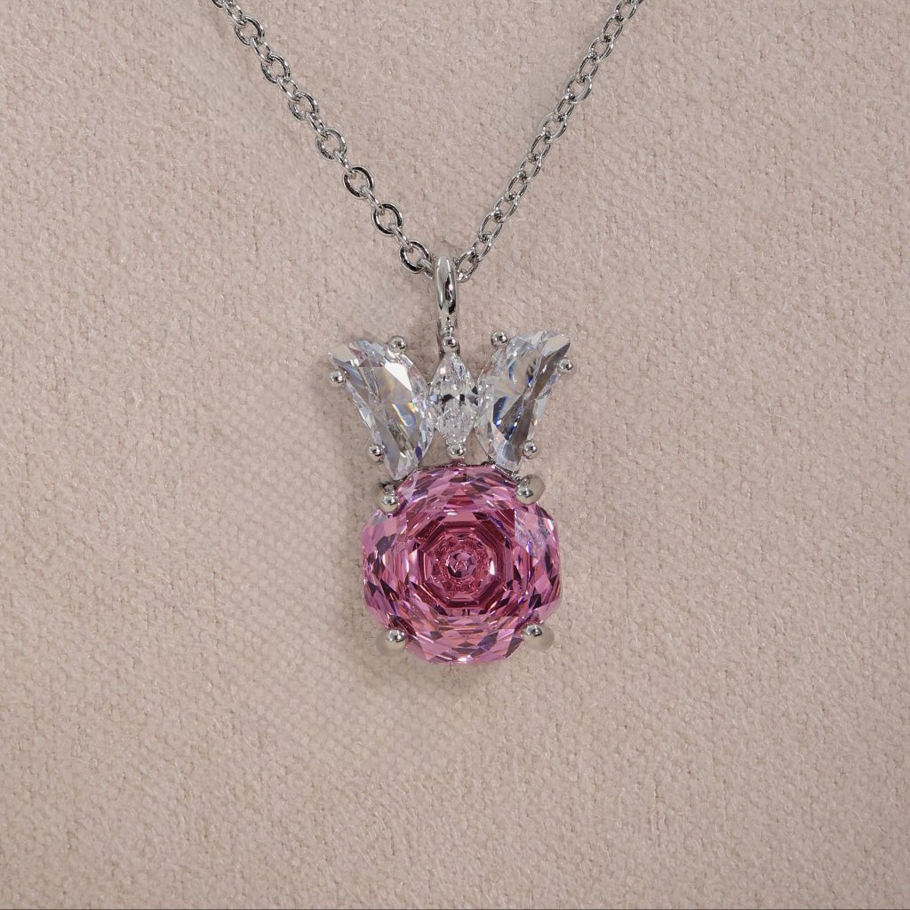 Blush Pink Rose Cut Crystal Butterfly Pendant Necklace | Luxury Necklace by Kohizen