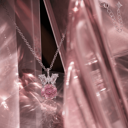 Blush Pink Rose Cut Crystal Butterfly Pendant Necklace | Luxury Necklace by Kohizen