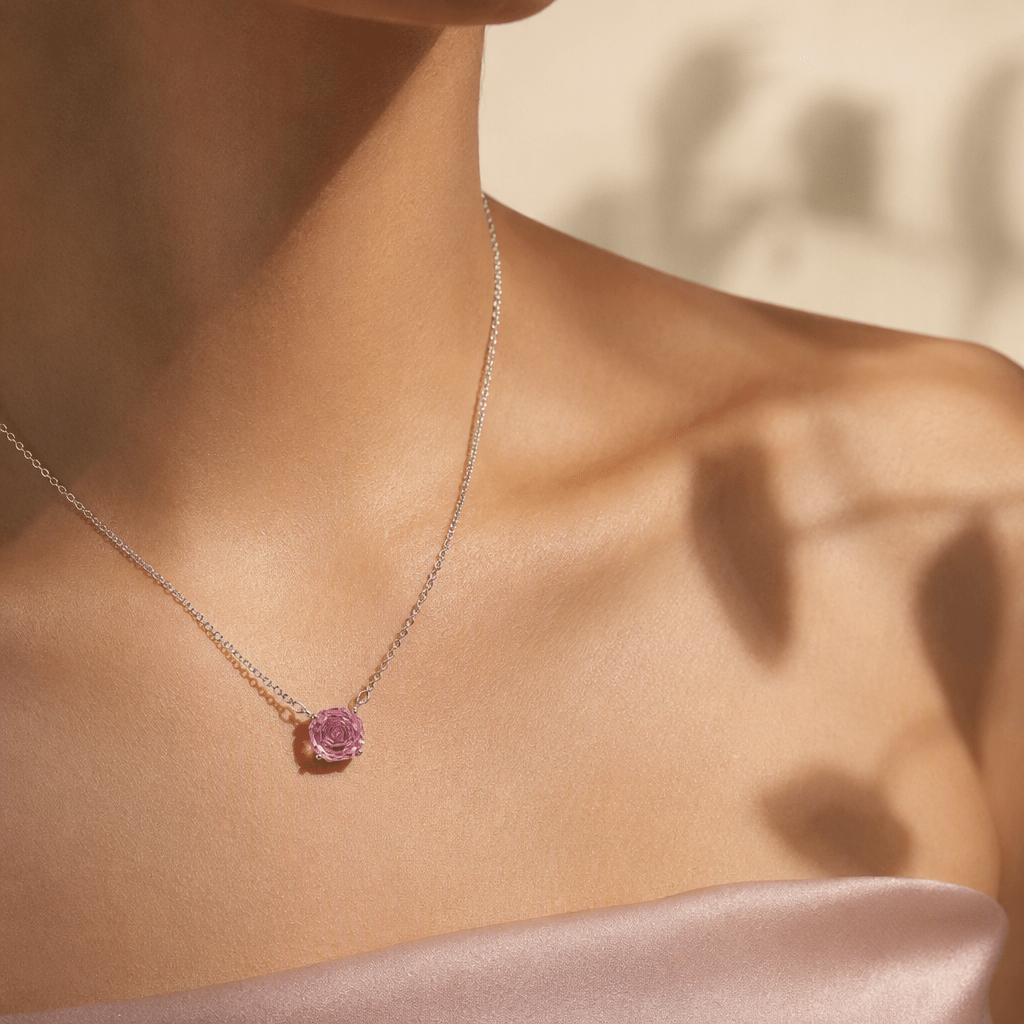 Blush Pink Rose Cut Crystal Pendant Necklace | Luxury Necklace by Kohizen
