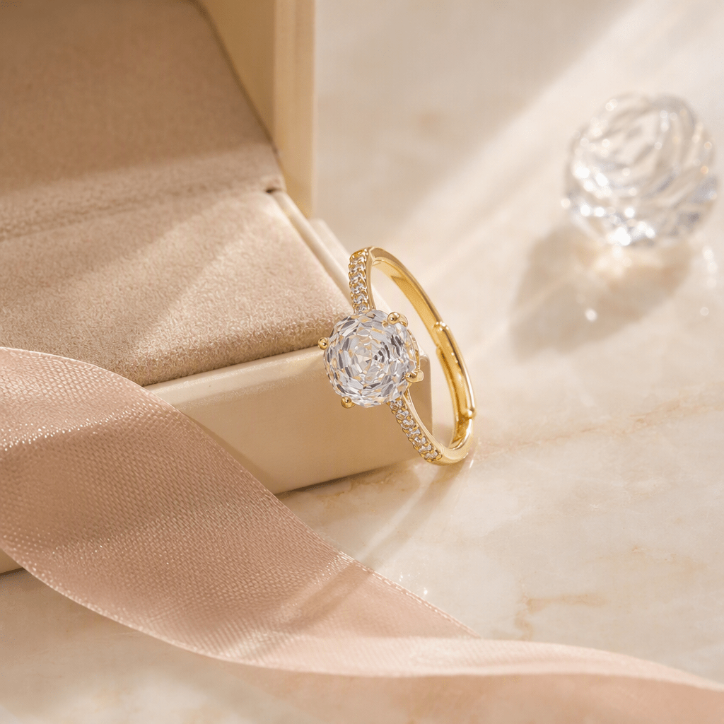 Clear Rose Cut Crystal Gold Plated Ring | Luxury Rings by Kohizen
