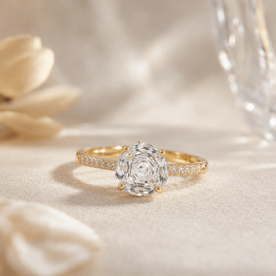 Clear Rose Cut Crystal Gold Plated Ring