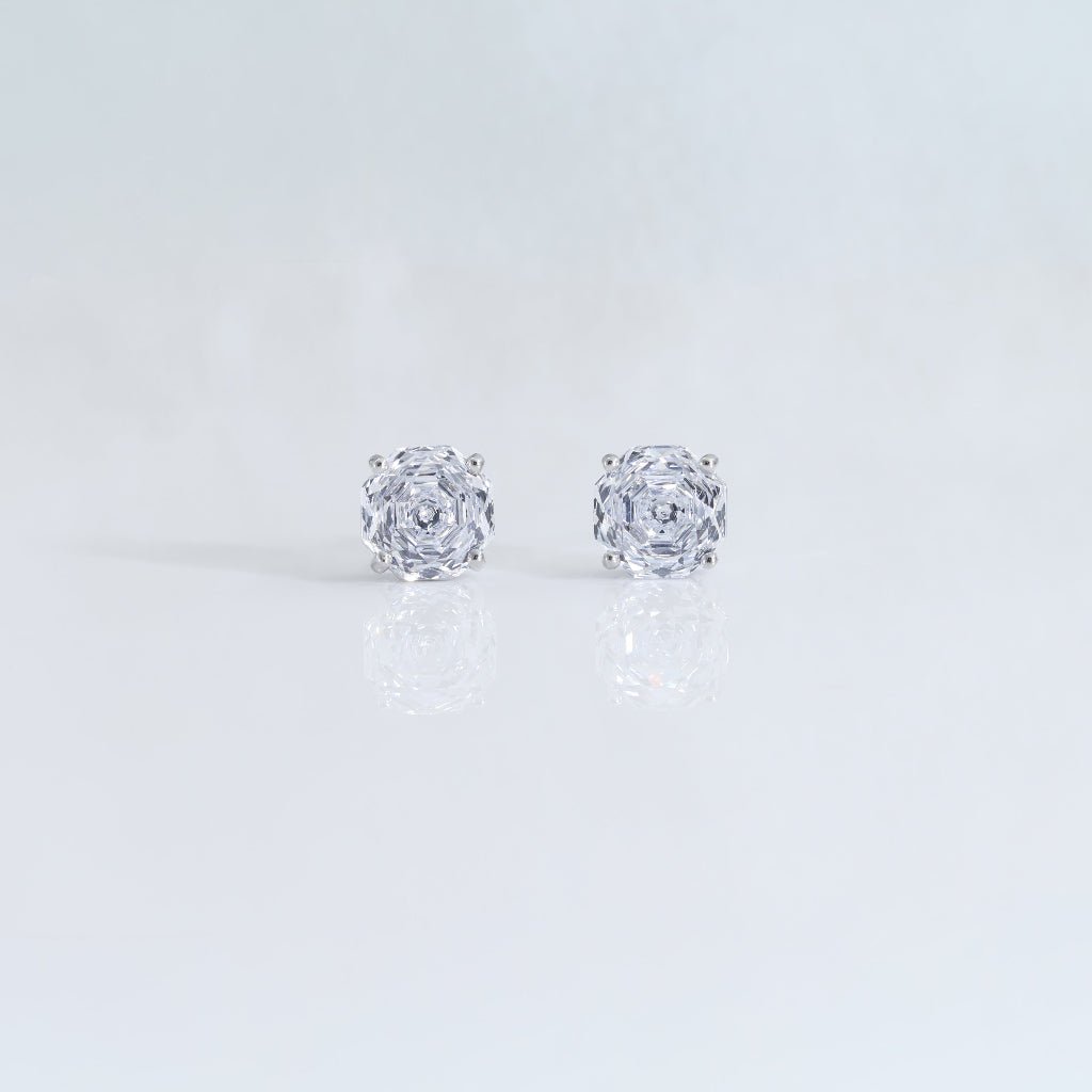 Clear Rose Cut Crystal Stud Earrings | Luxury Earrings by Kohizen