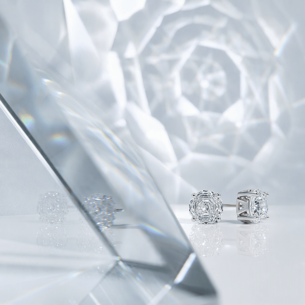 Clear Rose Cut Crystal Stud Earrings | Luxury Earrings by Kohizen