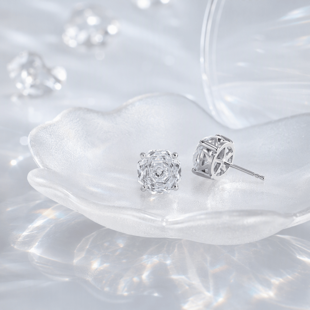 Clear Rose Cut Crystal Stud Earrings | Luxury Earrings by Kohizen