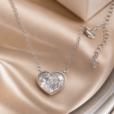 Clear Zirconia Solitaire Rose Cut Heart Necklace