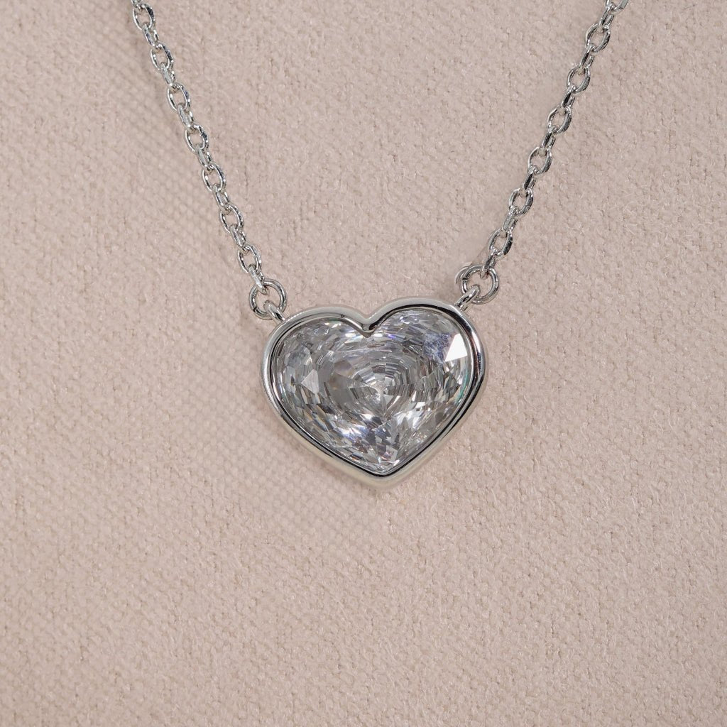 Clear Zirconia Solitaire Rose Cut Heart Necklace | Luxury Necklace by Kohizen