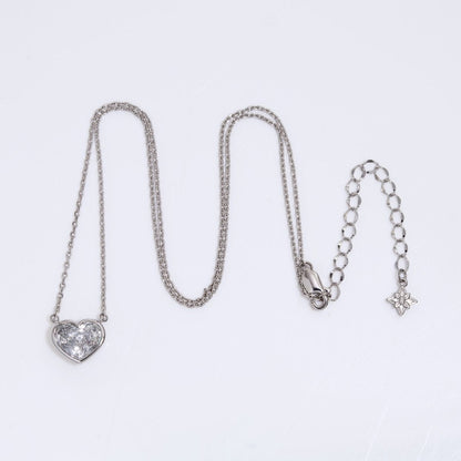 Clear Zirconia Solitaire Rose Cut Heart Necklace | Luxury Necklace by Kohizen