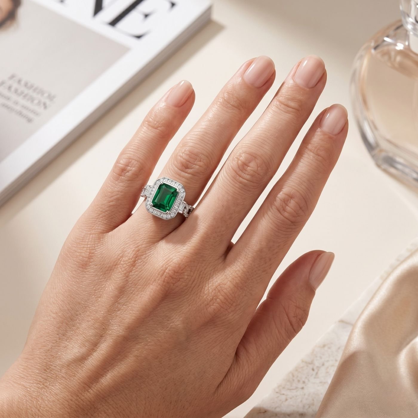 Emerald Royale Halo Ring – Luxury Green Statement Ring | Luxury by Kohizen