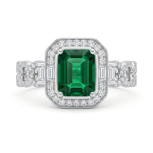 Emerald Royale Halo Ring – Luxury Green Statement Ring | Luxury by Kohizen