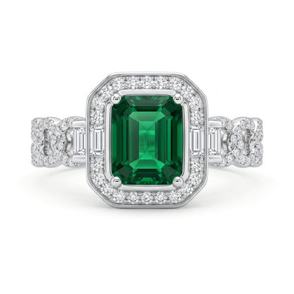 Emerald Royale Halo Ring – Luxury Green Statement Ring | Luxury by Kohizen