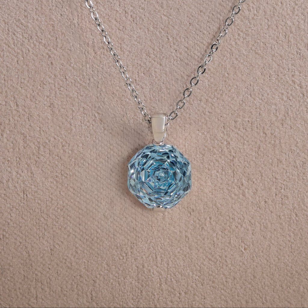 Ocean Blue Rose Cut Crystal Pendant Necklace | Luxury Necklace by Kohizen