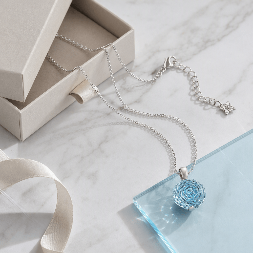 Ocean Blue Rose Cut Crystal Pendant Necklace | Luxury Necklace by Kohizen