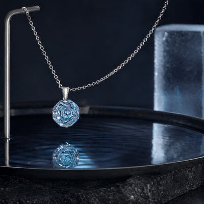 Ocean Blue Rose Cut Crystal Pendant Necklace