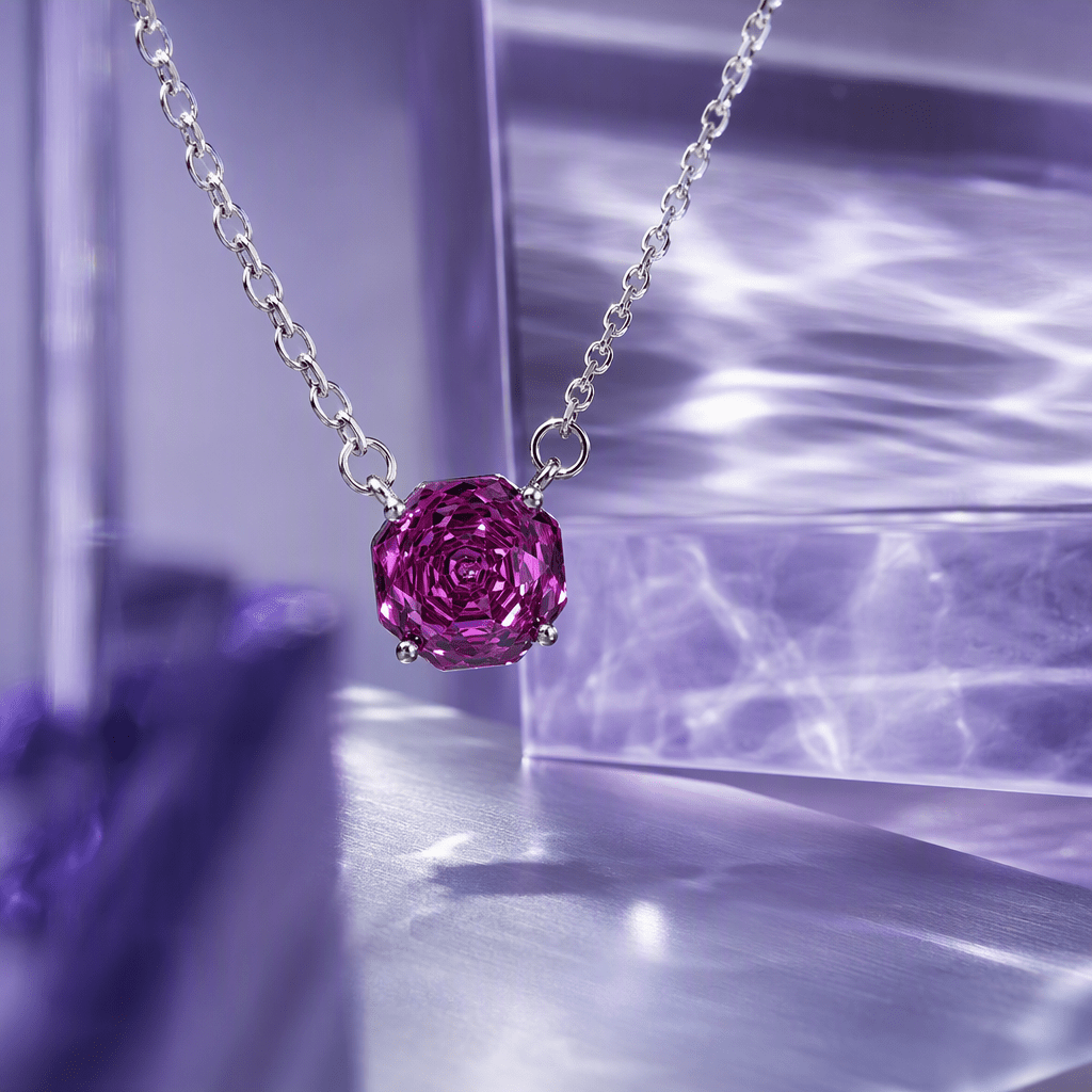 Orchid Purple Rose Cut Crystal Pendant Necklace | Luxury Necklace by Kohizen