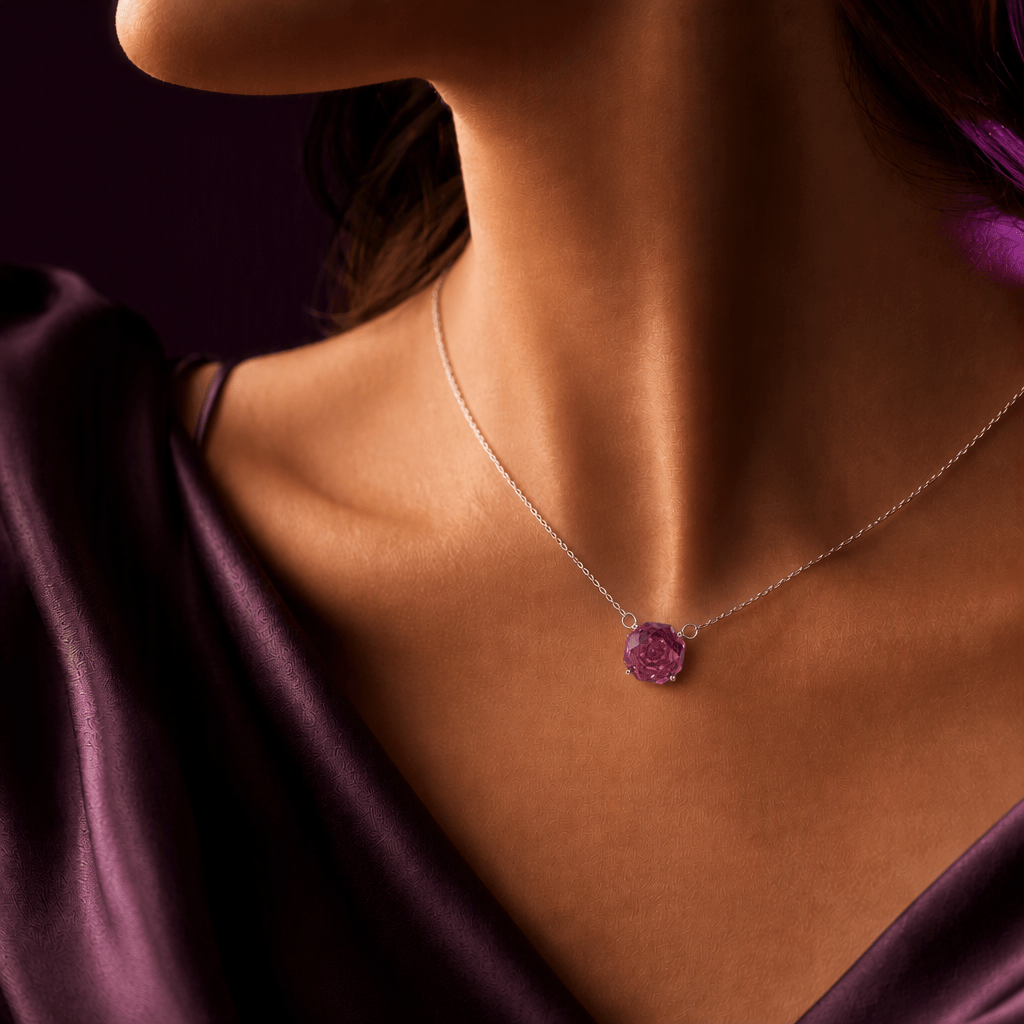 Orchid Purple Rose Cut Crystal Pendant Necklace | Luxury Necklace by Kohizen