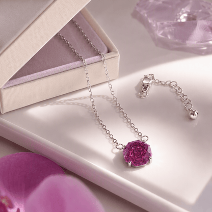 Orchid Purple Rose Cut Crystal Pendant Necklace | Luxury Necklace by Kohizen