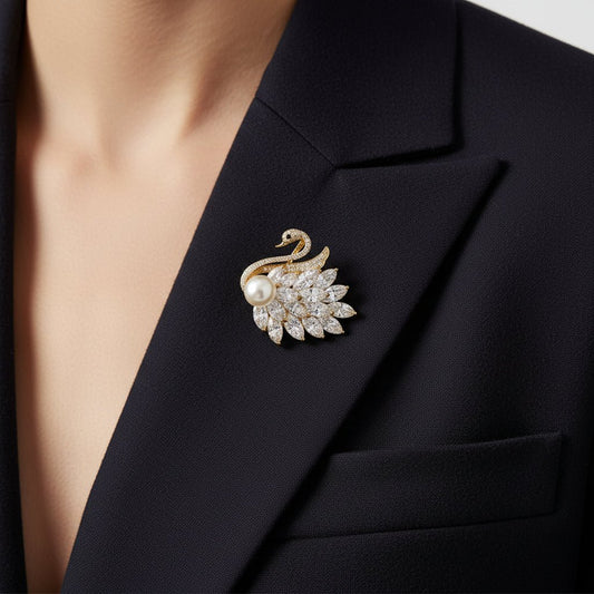 Pearl Swan Reverie Brooch | Luxury Animal Brooch by Kohizen