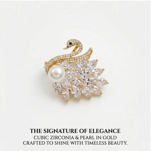 Pearl Swan Reverie Brooch | Luxury Animal Brooch by Kohizen