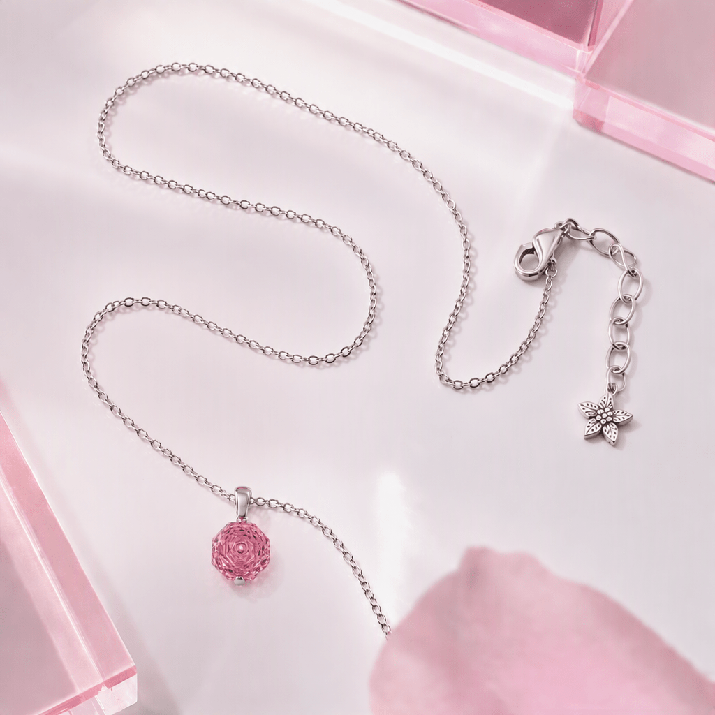 Pink Rose Cut Crystal Pendant Necklace | Luxury Necklace by Kohizen