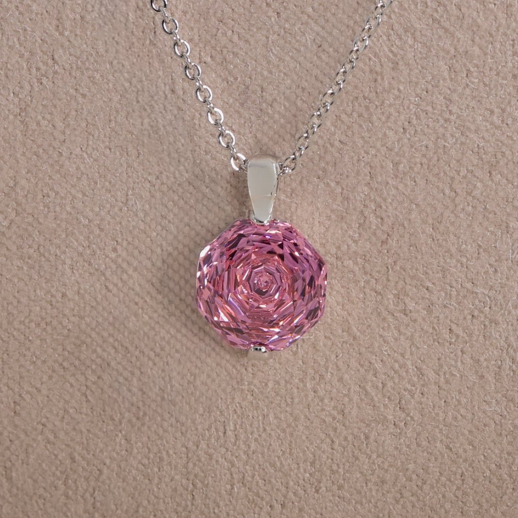 Pink Rose Cut Crystal Pendant Necklace | Luxury Necklace by Kohizen