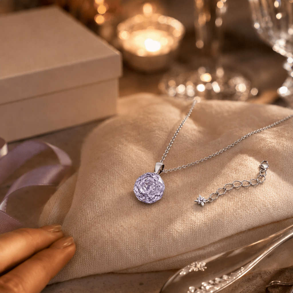 Rose Cut Lavender Solitaire Necklace | Luxury Necklace by Kohizen