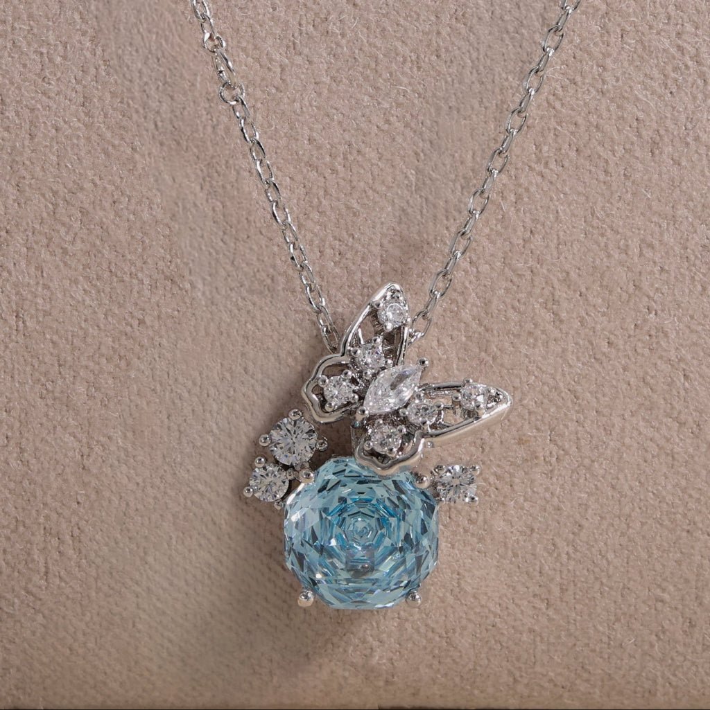 Rose Cut Sky Blue Butterfly Necklace | Luxury Necklace by Kohizen
