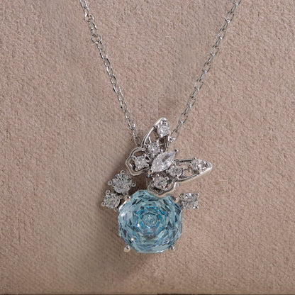 Rose Cut Sky Blue Butterfly Necklace | Luxury Necklace by Kohizen