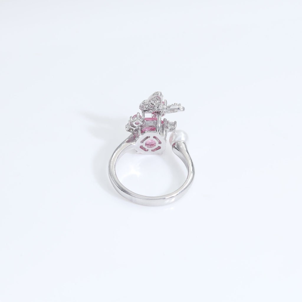 Rose Quartz Rose Cut Crystal Butterfly Pearl Ring | Luxury Rings by Kohizen