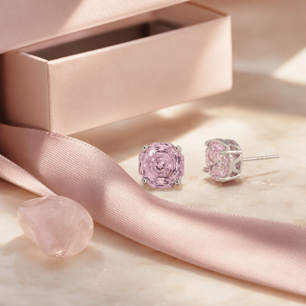 Rose Quartz Rose Cut Crystal Stud Earrings | Luxury Earrings by Kohizen