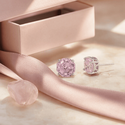 Rose Quartz Rose Cut Crystal Stud Earrings | Luxury Earrings by Kohizen