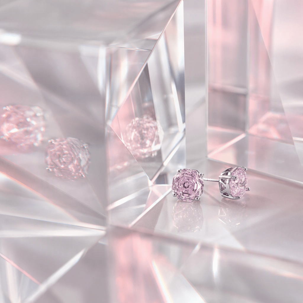 Rose Quartz Rose Cut Crystal Stud Earrings | Luxury Earrings by Kohizen