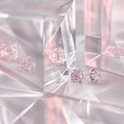 Rose Quartz Rose Cut Crystal Stud Earrings | Luxury Earrings by Kohizen