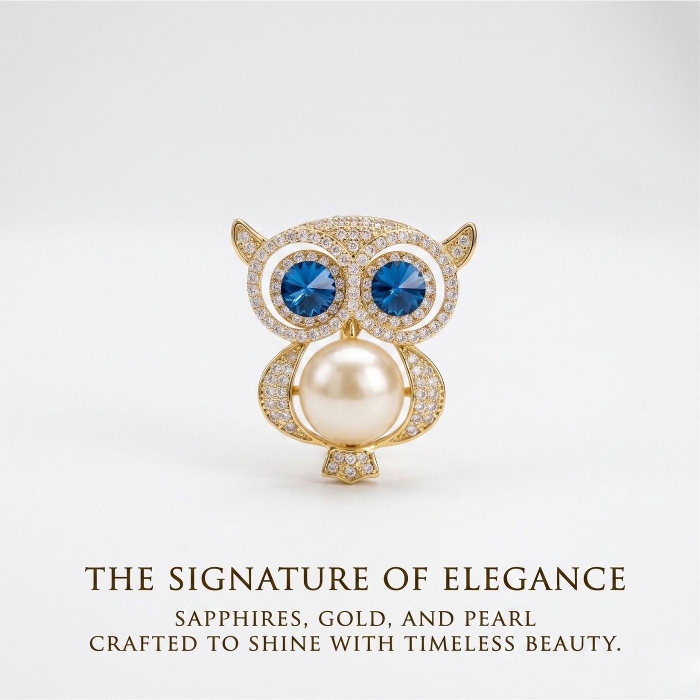 Sapphire Pearl Owl Brooch | Luxury by Kohizen