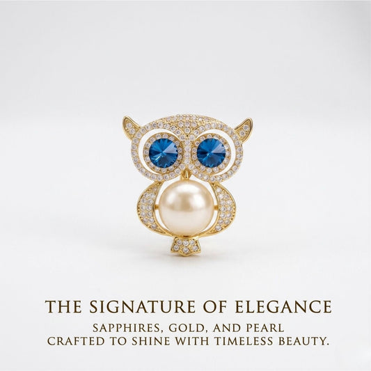 Sapphire Pearl Owl Brooch | Luxury by Kohizen