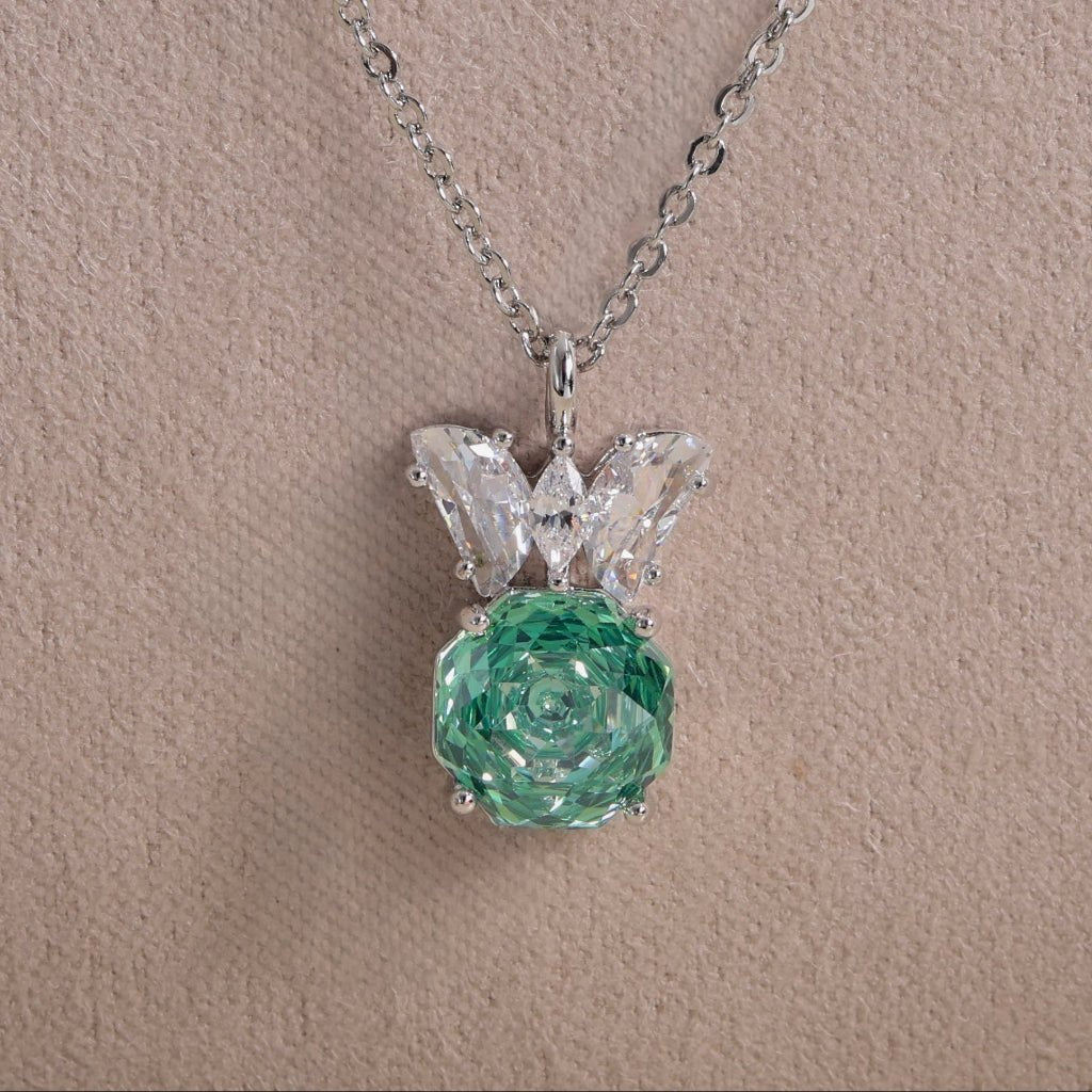Sea Foam Mint Rose Cut Crystal Butterfly Pendant Necklace | Luxury Necklace by Kohizen