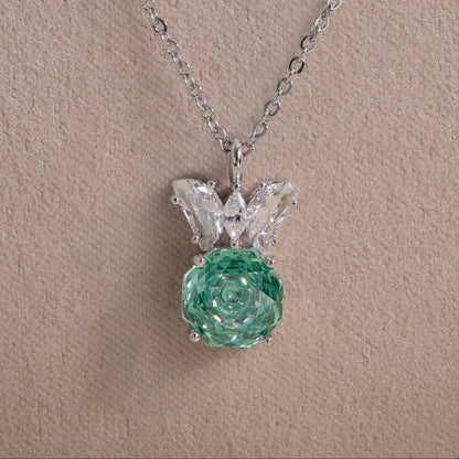 Sea Foam Mint Rose Cut Crystal Butterfly Pendant Necklace | Luxury Necklace by Kohizen