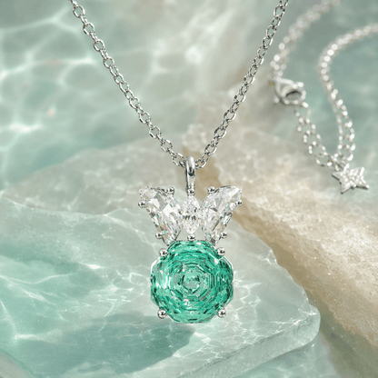 Sea Foam Mint Rose Cut Crystal Butterfly Pendant Necklace | Luxury Necklace by Kohizen