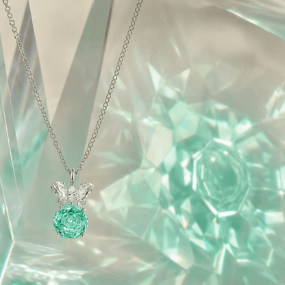 Sea Foam Mint Rose Cut Crystal Butterfly Pendant Necklace | Luxury Necklace by Kohizen